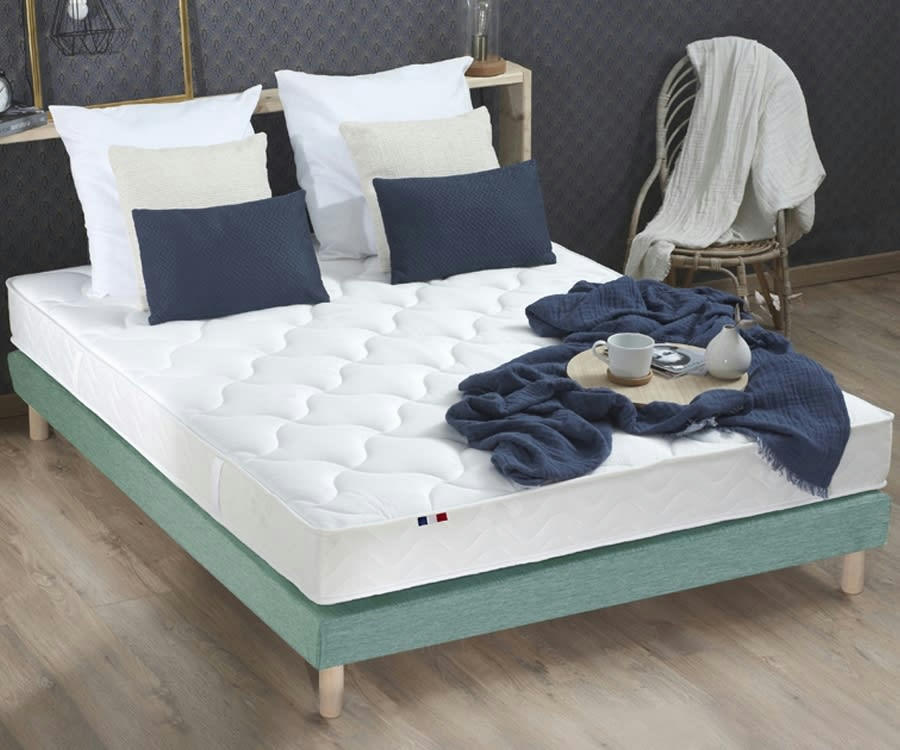 ENSEMBLE ESSENTIEL - Ensemble matelas latex 3 zones sommier vert 140x190