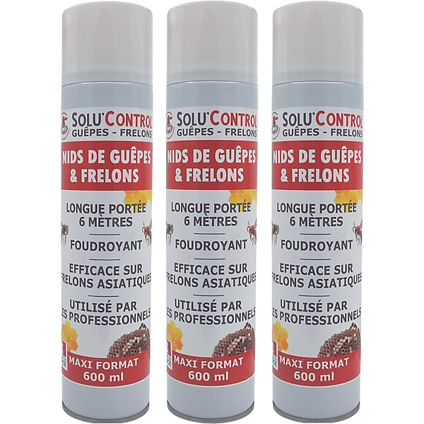 3 Bombes 600ml Guêpes, Frelons, Frelons Asiatiques - Destruction des nids - Longue portée 6m - Maxi format