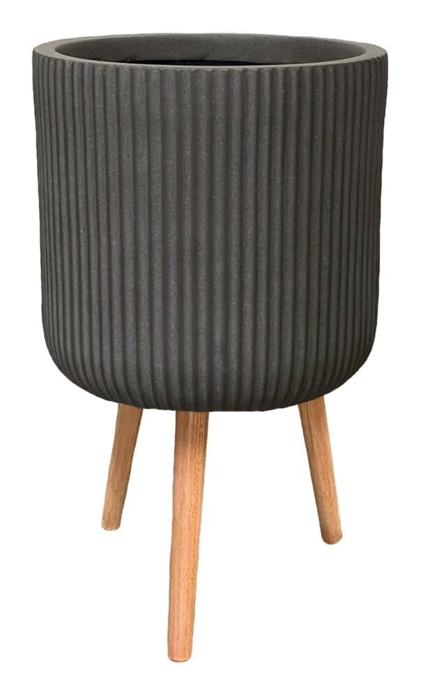 Nuovo Resin Round Handmade Planter Pot with Removable Wood Legs, Assorted Sizes, Black