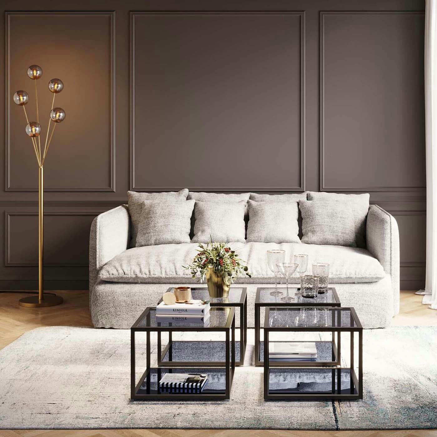 BOHEME - Canapé 3 places en polyester crème