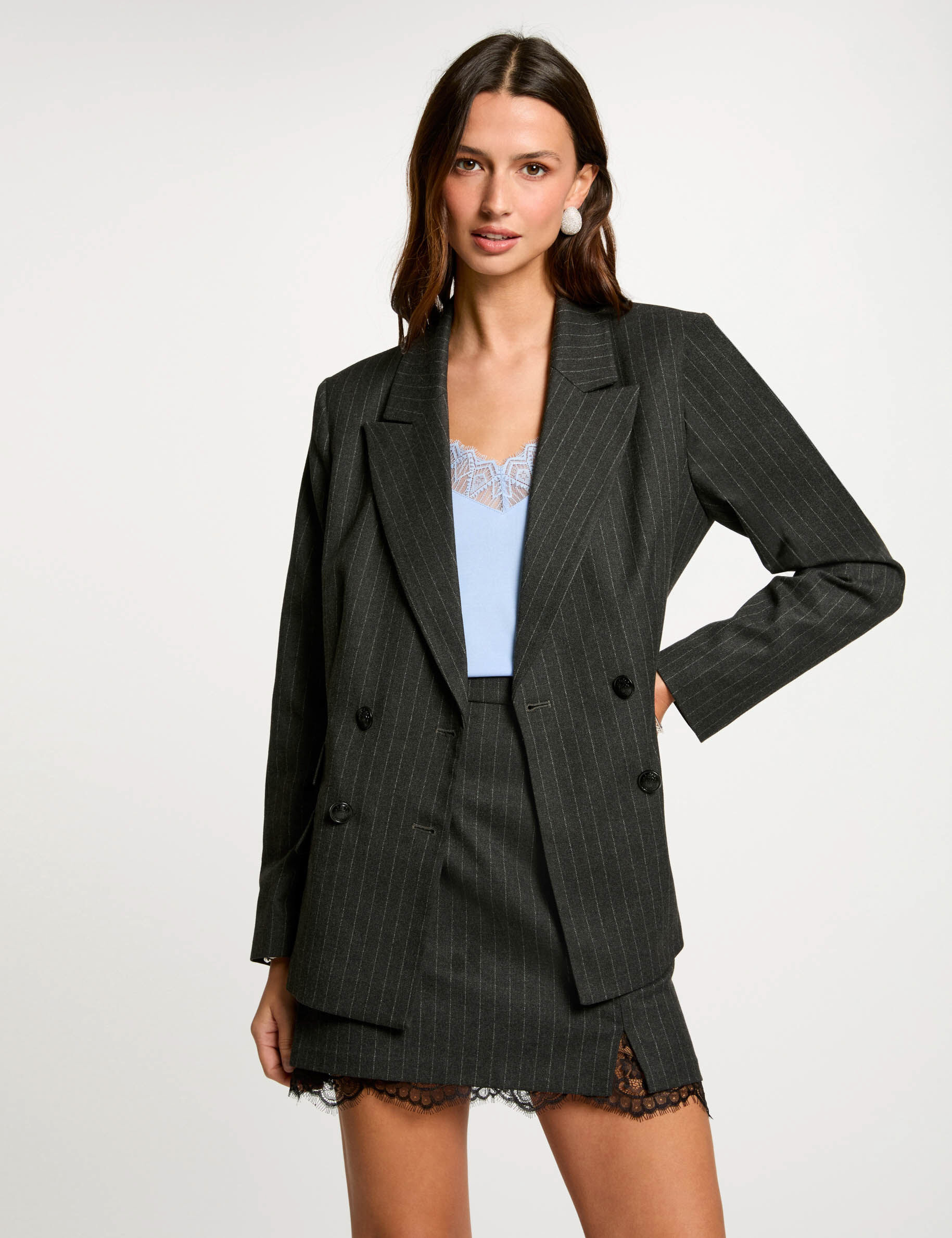 Blazer With Stripes Dark Grey Women