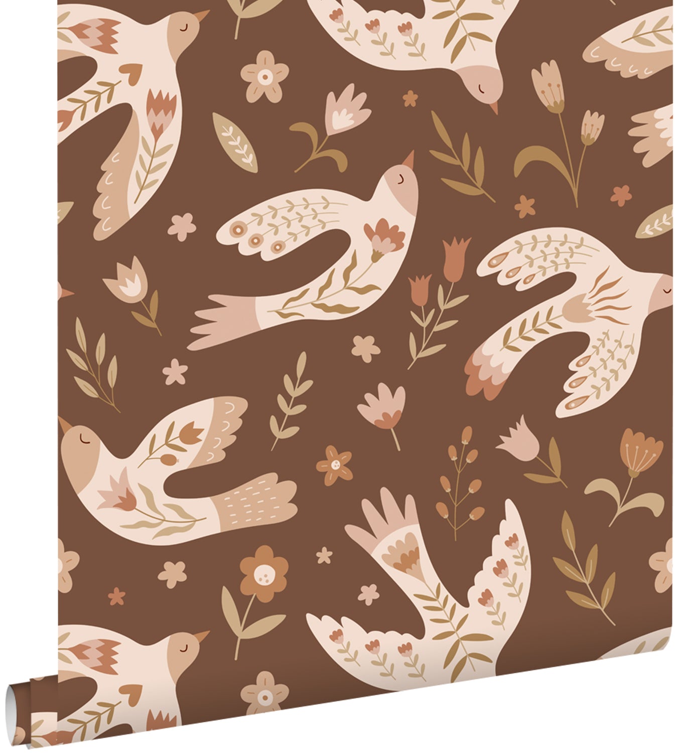 ESTAhome behang bloemen en vogels bruin - 50 x 900 cm - 131755
