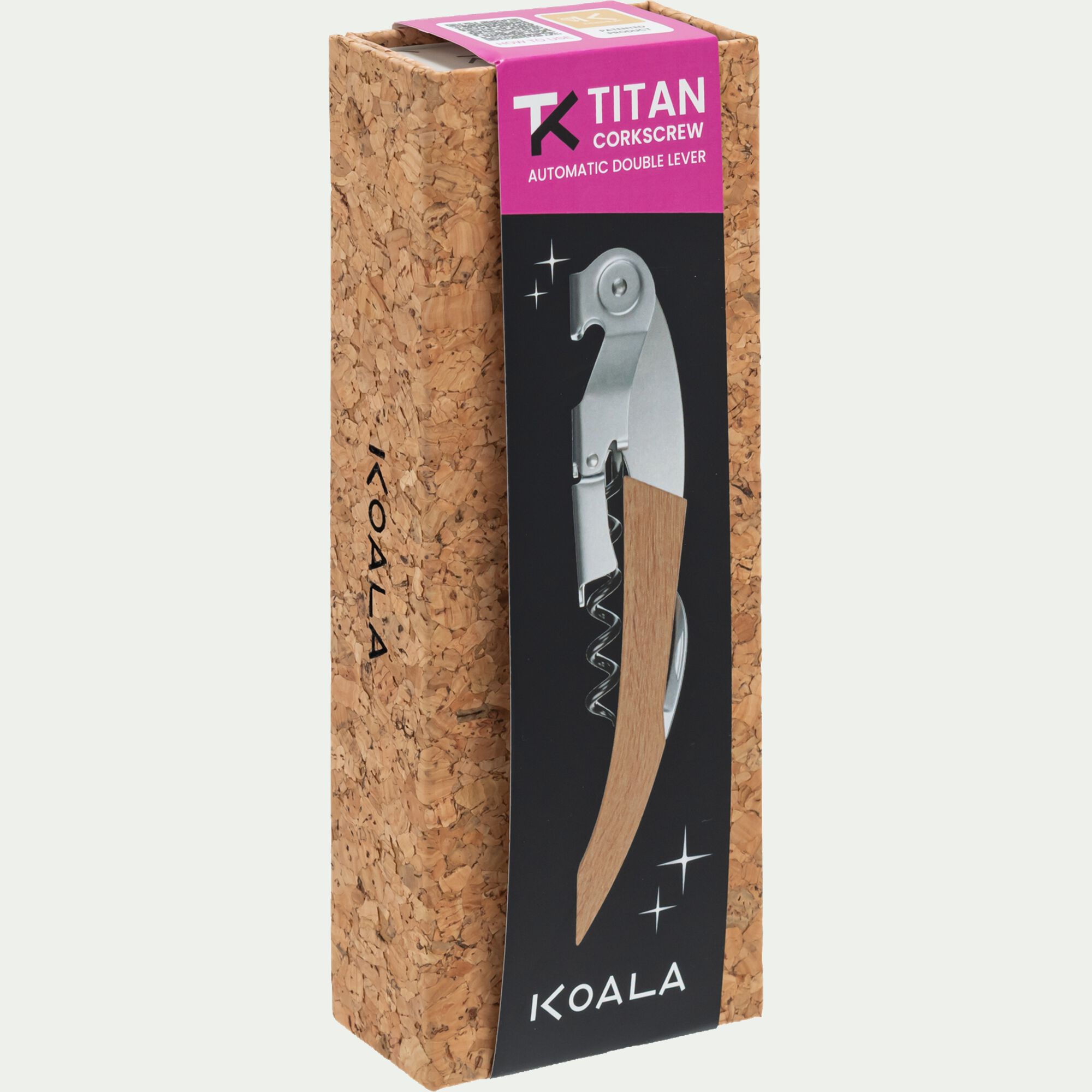 KOALA - Tire-bouchon à double levier en inox - naturel