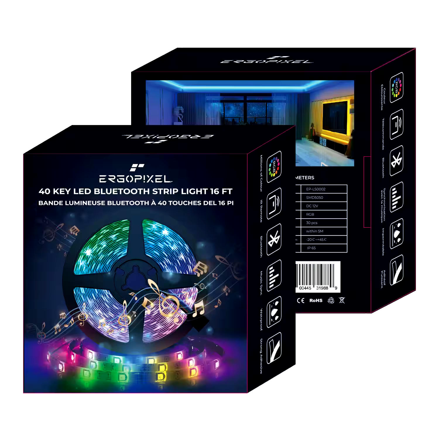 Ergopixel 40-Key Bluetooth RGB LED Strip Light, 16-ft