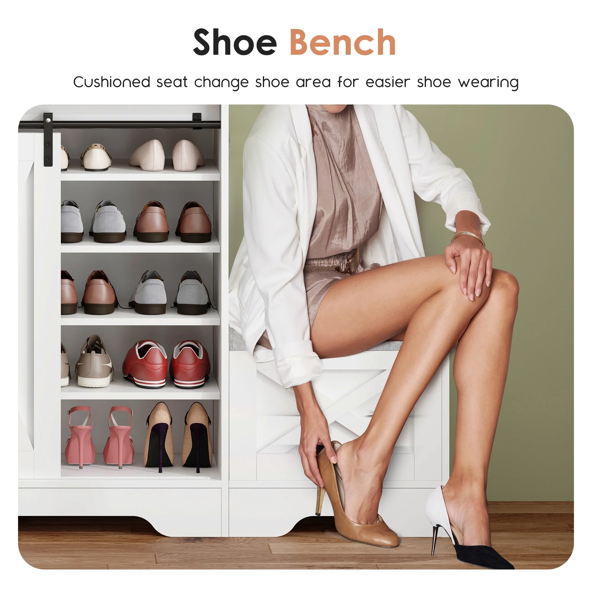 Shoe Cabinet, Entry Home Shoe Cabinet, Entrance Balcony Storage Cabinet, Large Capacity Shoe Rack, White