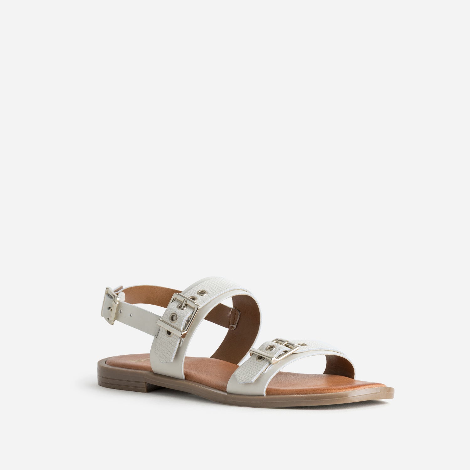 Sandale blanche cuir trois boucles