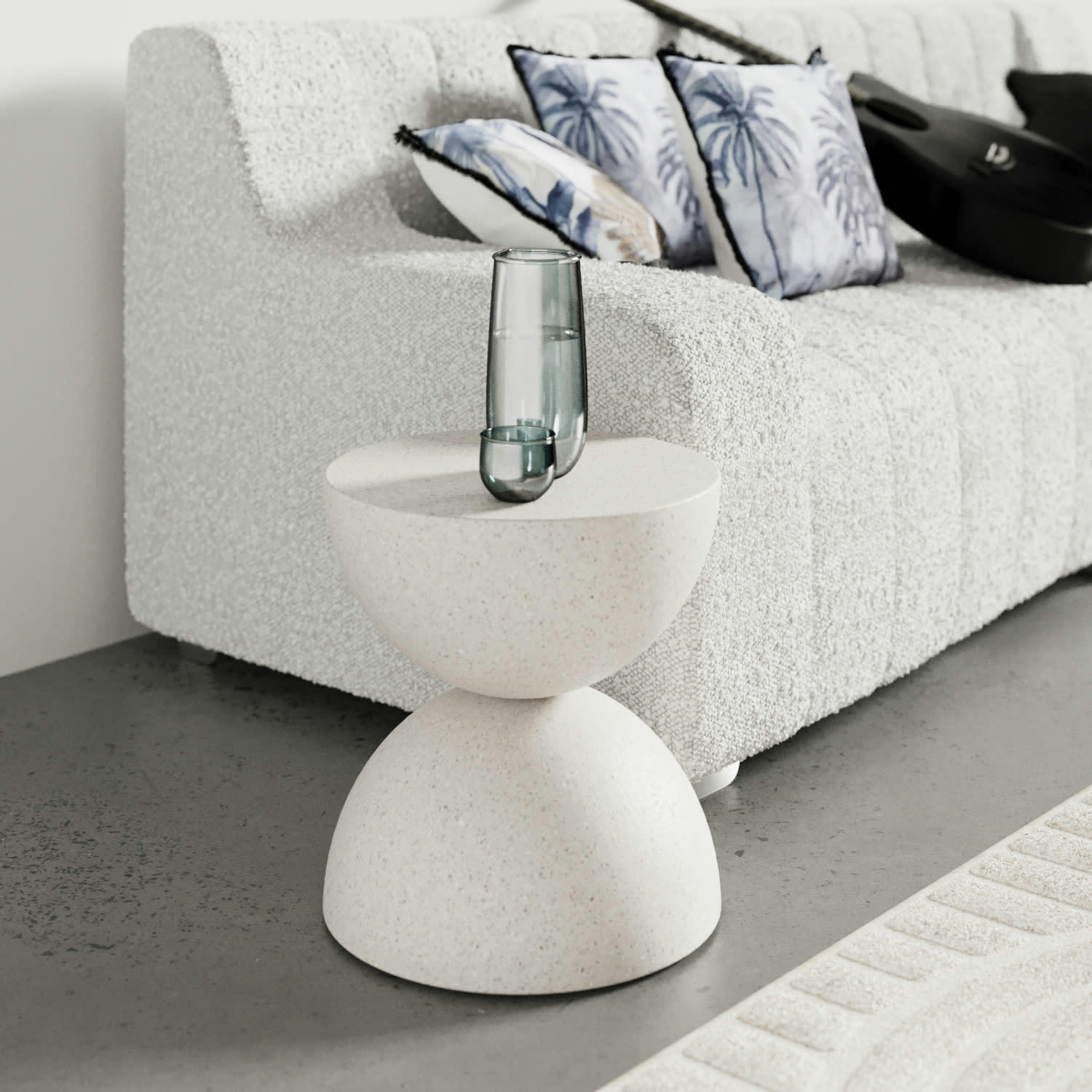 BERGAMOTE - Table d'appoint ronde design en magnésie, gris moucheté