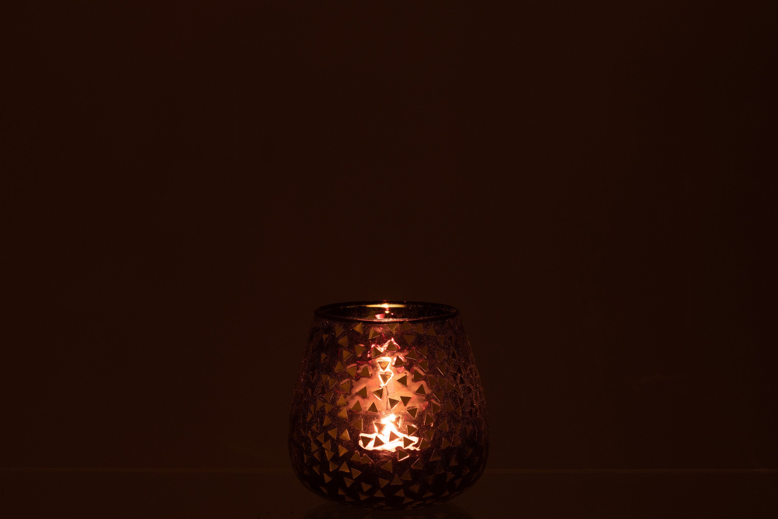 J-Line windlicht Driehoek - glas - zwart/goud - large