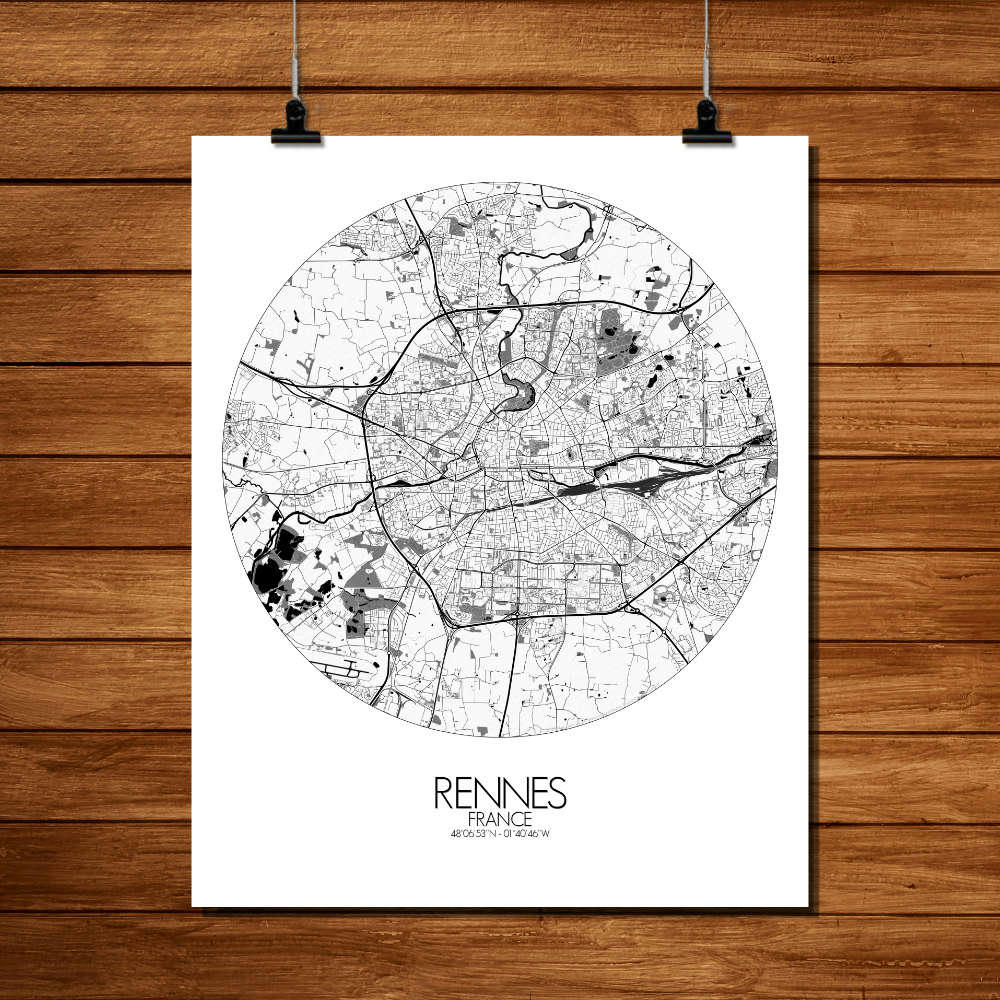 - Affiche Rennes Carte ronde 40x50