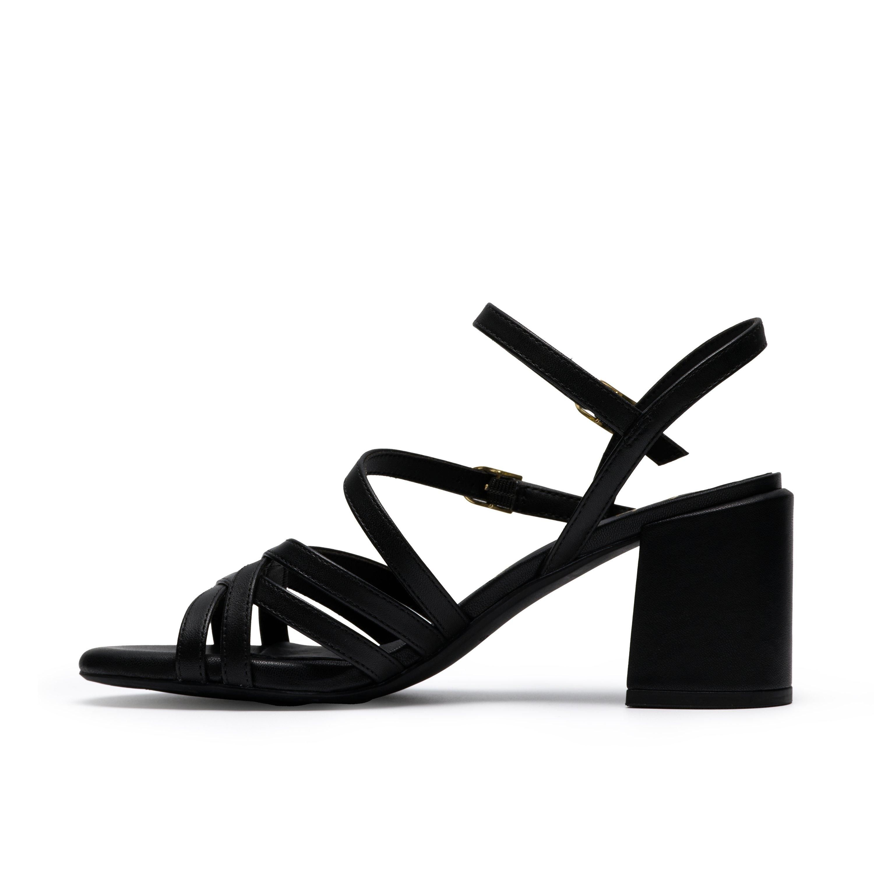 Clarks Ezoria Strap Black Leather Heeled Sandals