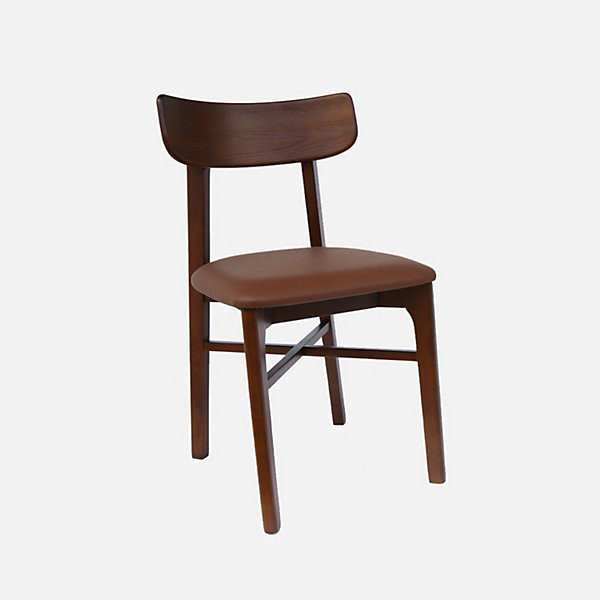 Lot de 2 chaises bois d'hévéa et assise simili cuir marron. vintage. L 45 x P 48 x H 81cm