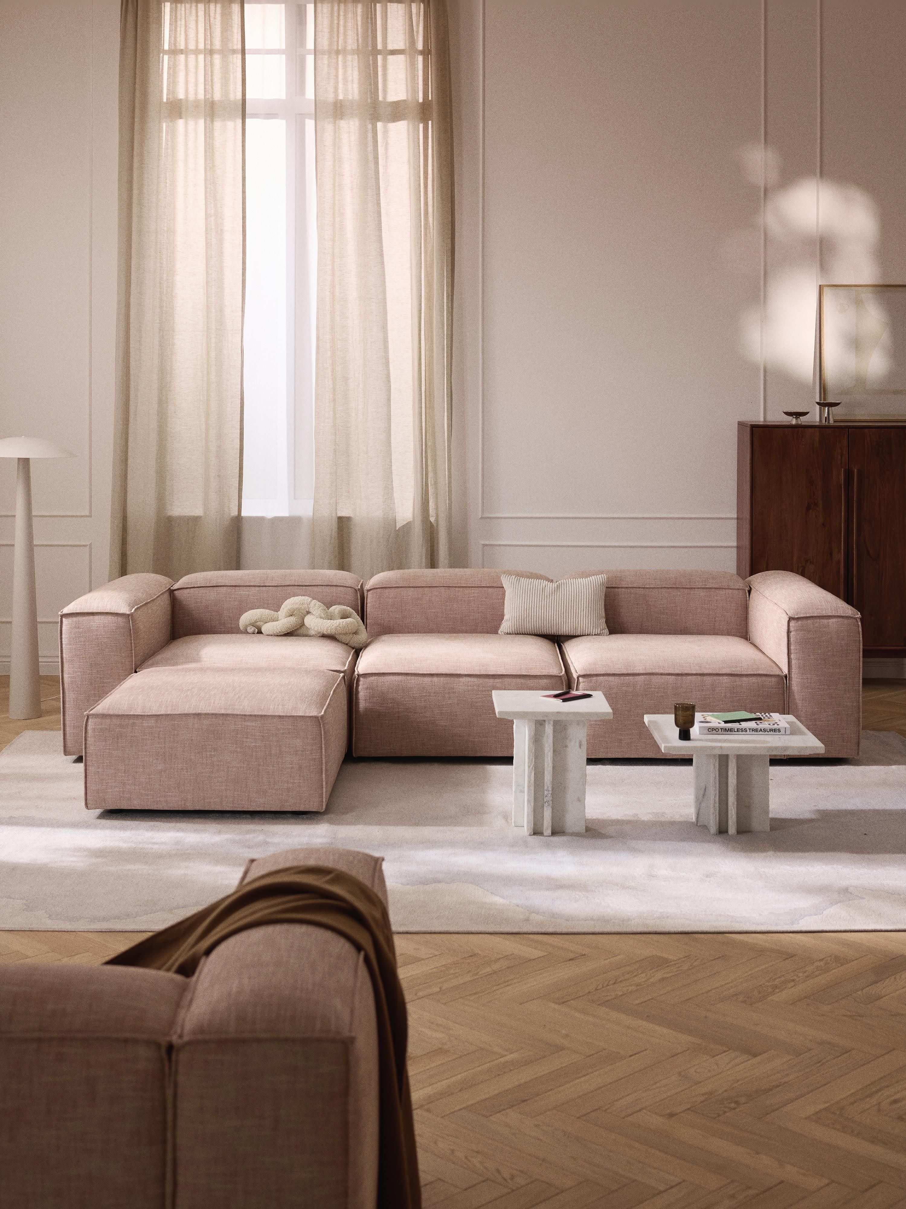 Modulares Sofa Lennon (4-Sitzer) aus Leinen-Mix mit Hocker (links/rechts)