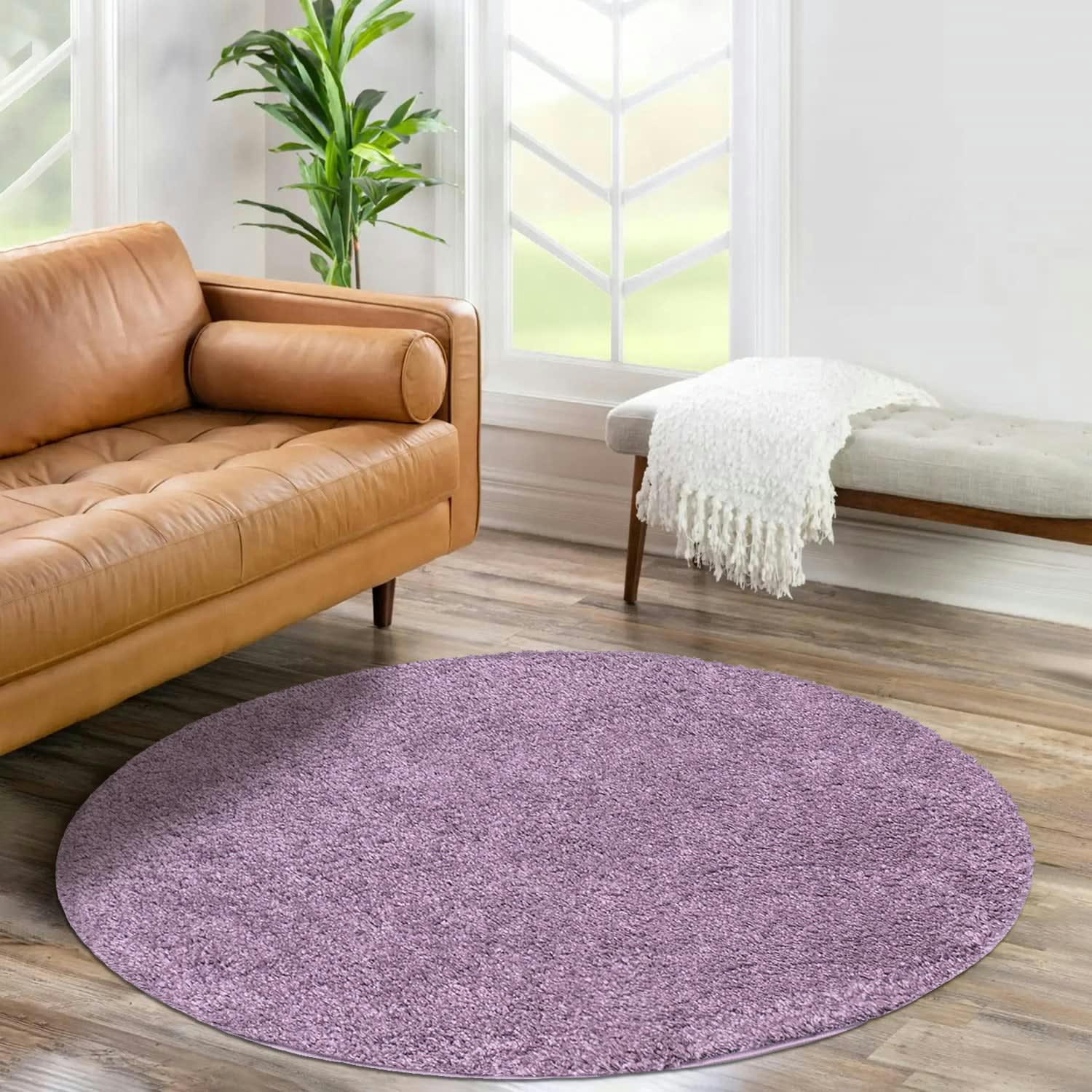 SOFTY - Tapis à poils longs rond SOFTY violet de parme 80x80cm