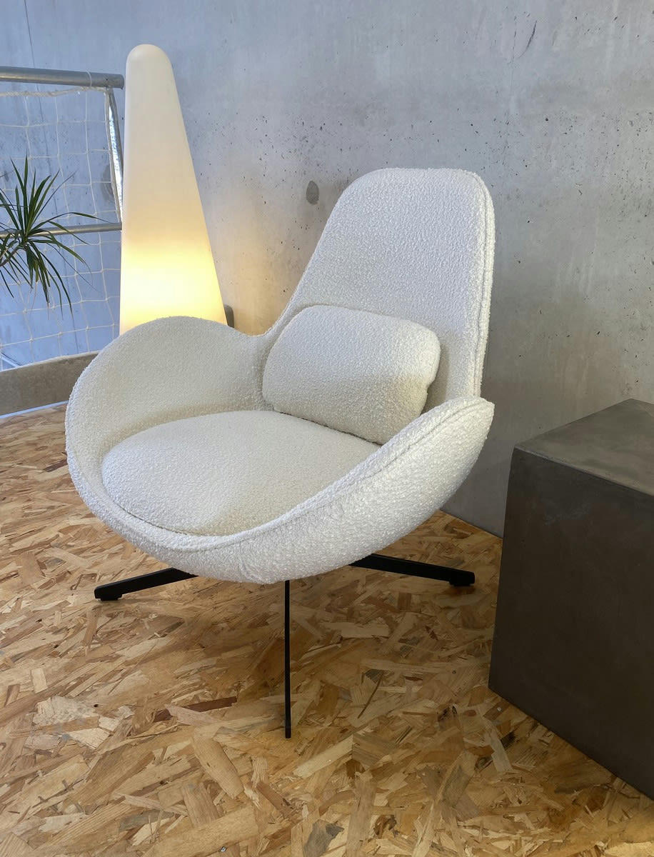 SPACE - Fauteuil rotatif en tissu teddy blanc