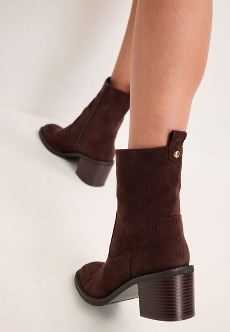Womens Chocolate Brown Block Heel Ankle Boots