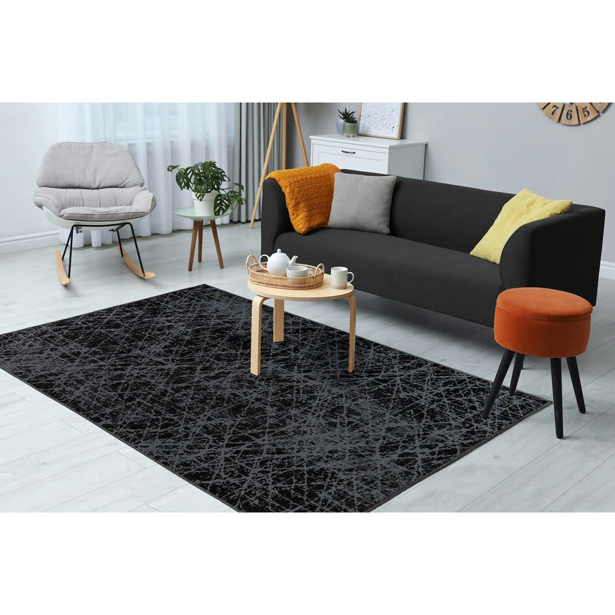 KALEV - Tapis de salon en polyester noir 160x230 cm