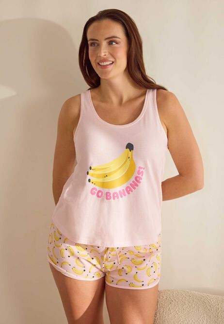 Womens Pink Bananas Cotton Short Pyjama Set
