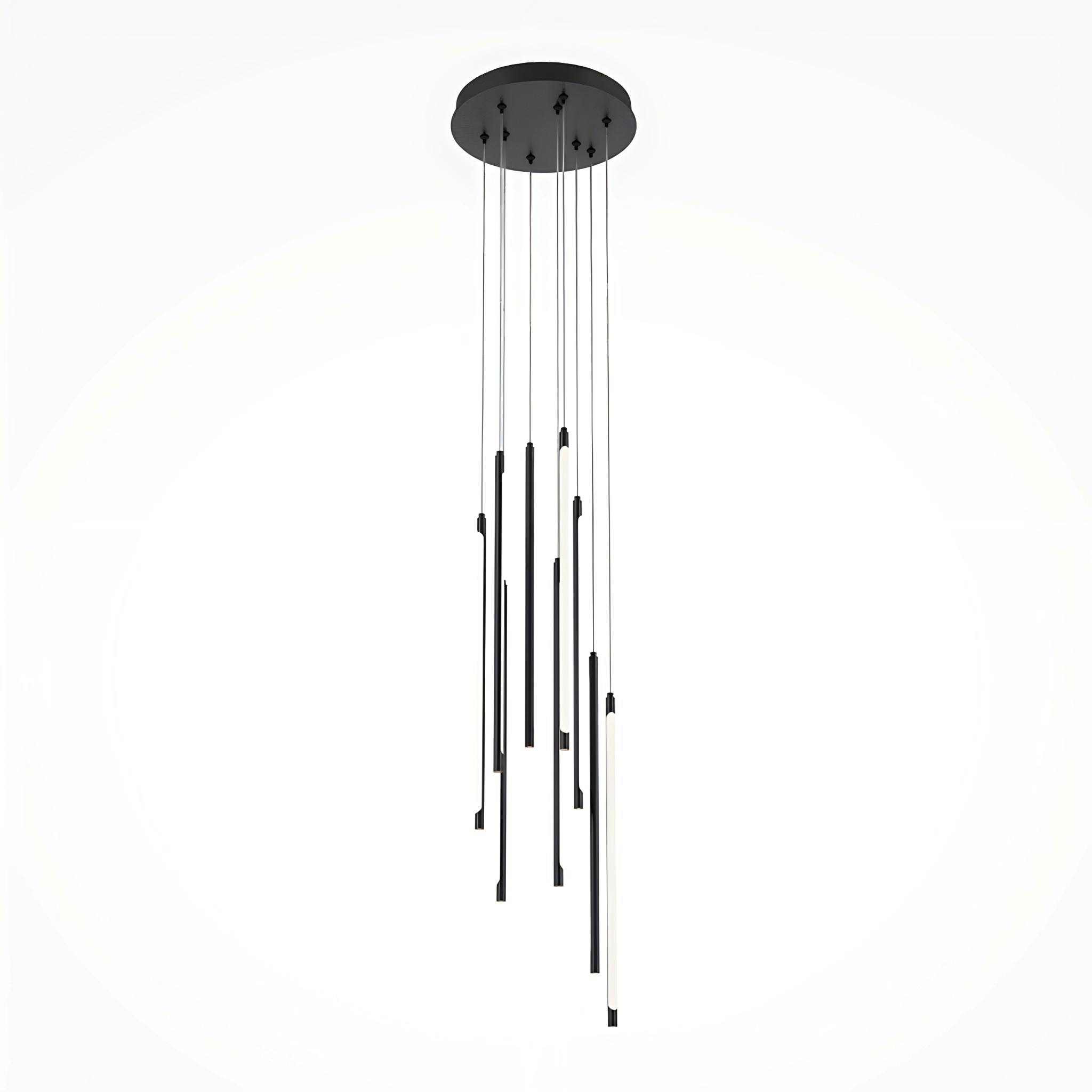 Suspension design LED – cascade de 9 lampes noires SALEM