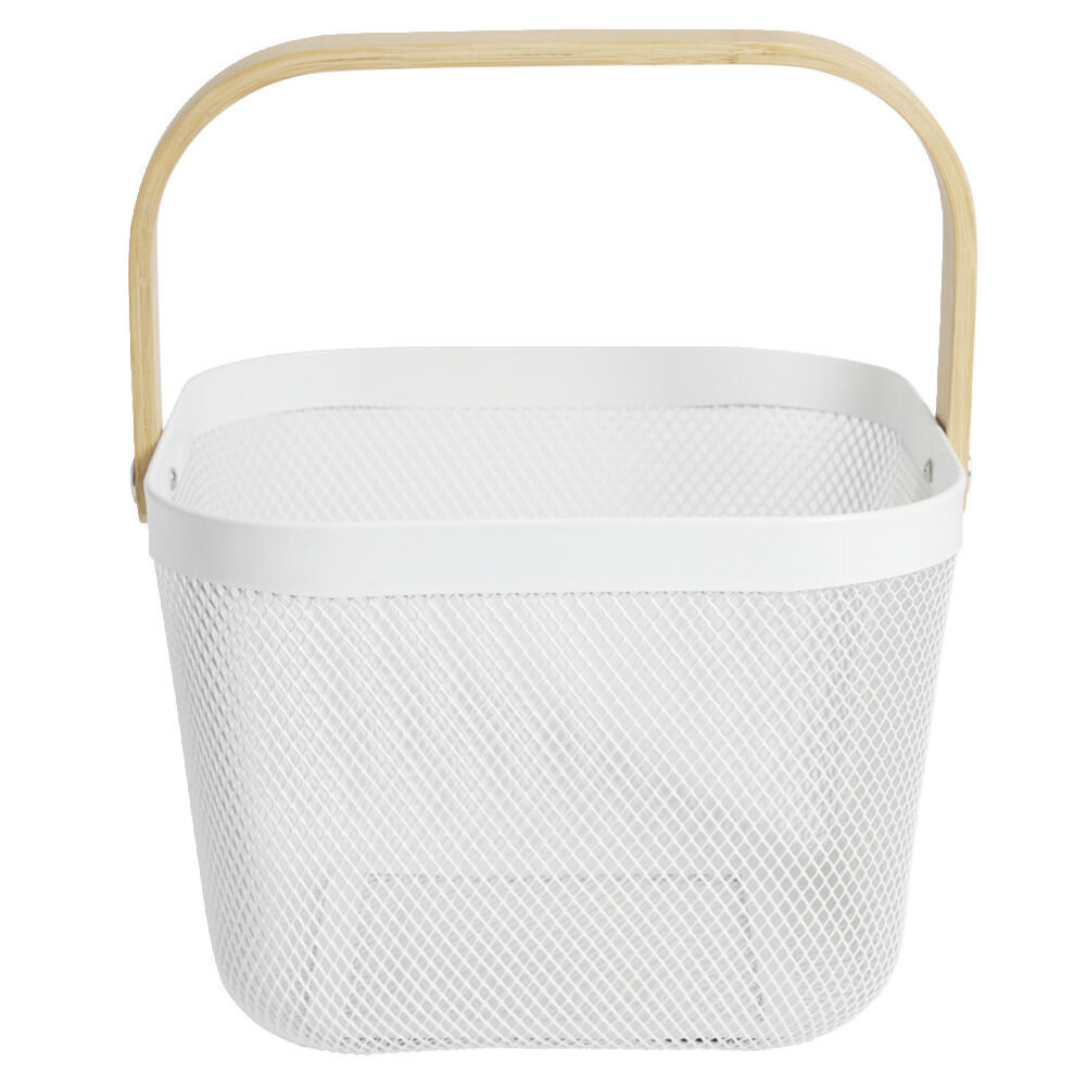 Corbeille à fruit métal mesh blanc et anse bambou