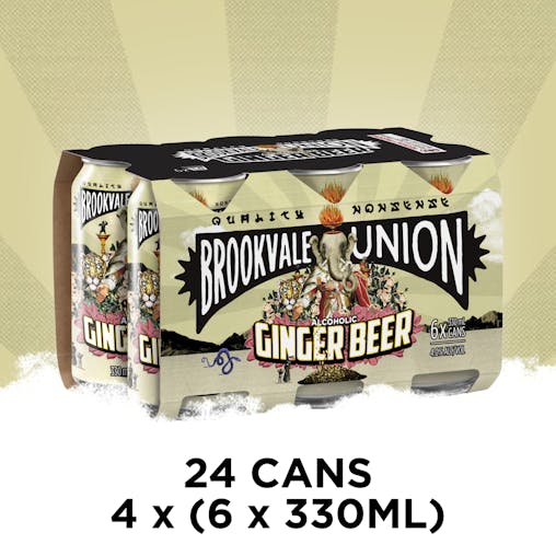 Brookvale Union Alcoholic Ginger Beer, Spicy & Smooth Finish, 4% ABV, 330mL (Case of 24 Cans)