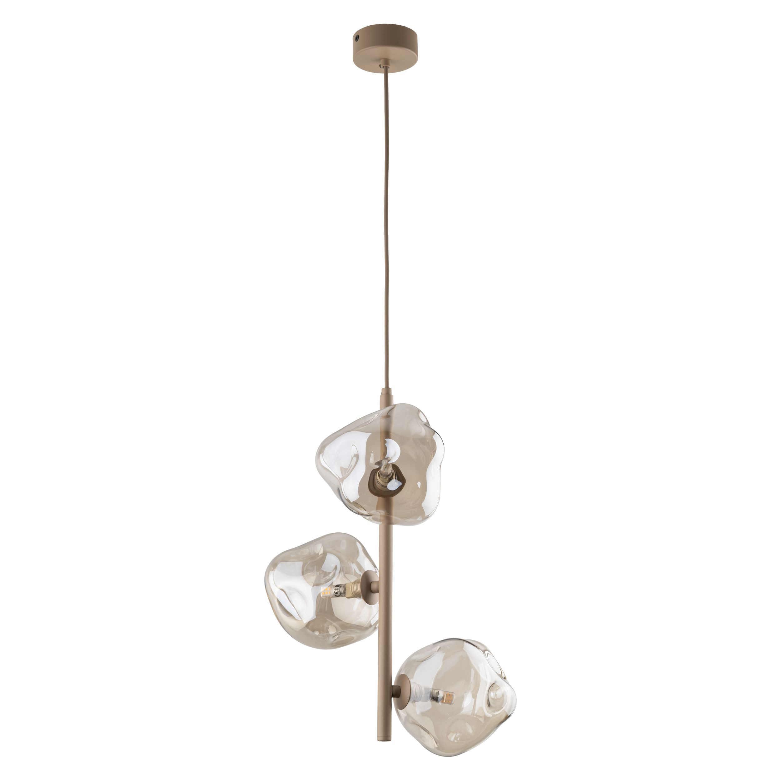 Beżowa Lampa Wisząca Tk Lighting Lava Sabia Kiść Grona 3Xg9 Koniakowy Klosz