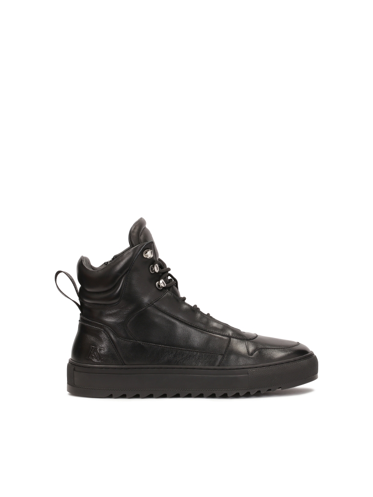 Black sneakers with high upper and lacing