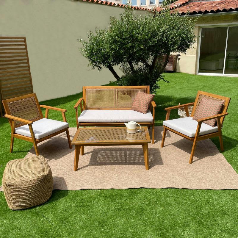 NOTARA - Salon de jardin en bois d'acacia et résine tressée 4 places