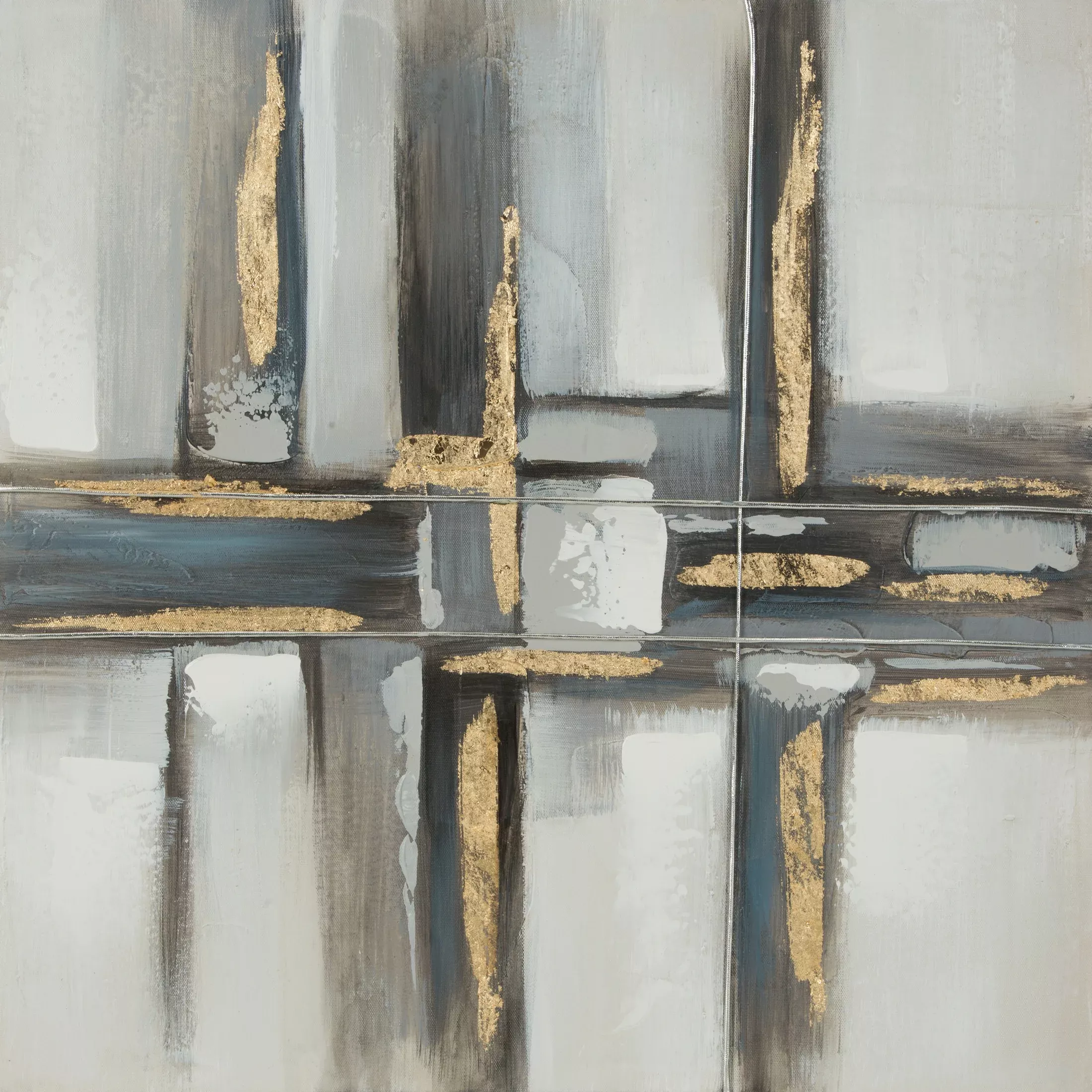 Obraz abstrakcja stalowo, złoty ręcznie malowany na płótnie kolaż 60x60 cm GEOMETRY