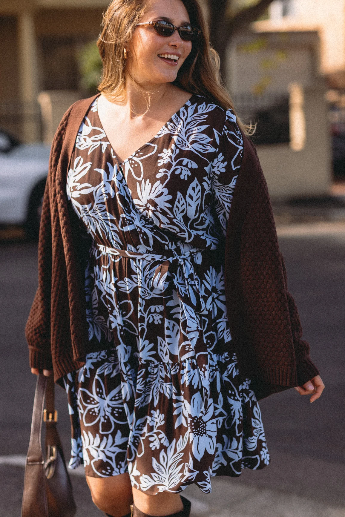 Deni Long Sleeve Dress in Blue Lani Chocolate