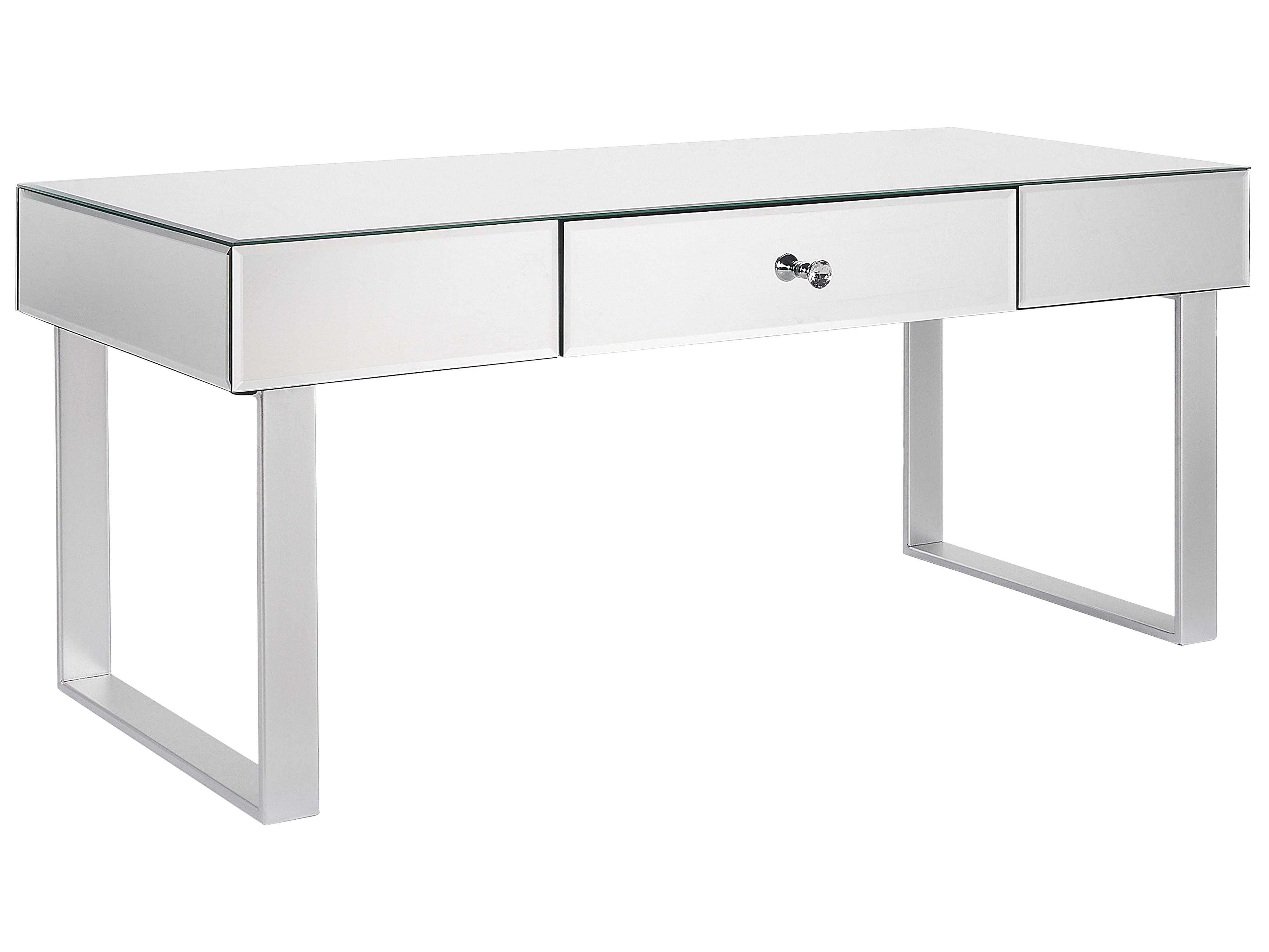 2 Drawer Bedside Table NESLE Glass Mirrored Silver