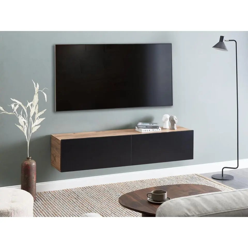 GLADSTONE - Wand TV-meubel - Bruin/Zwart - 140 cm - Vezelplaat
