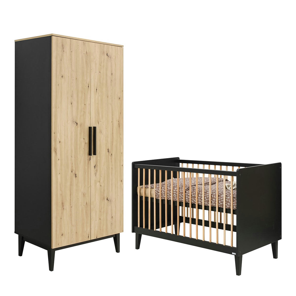 DUO - XEM - Lit bébé 60x120 armoire 2 portes noir naturel