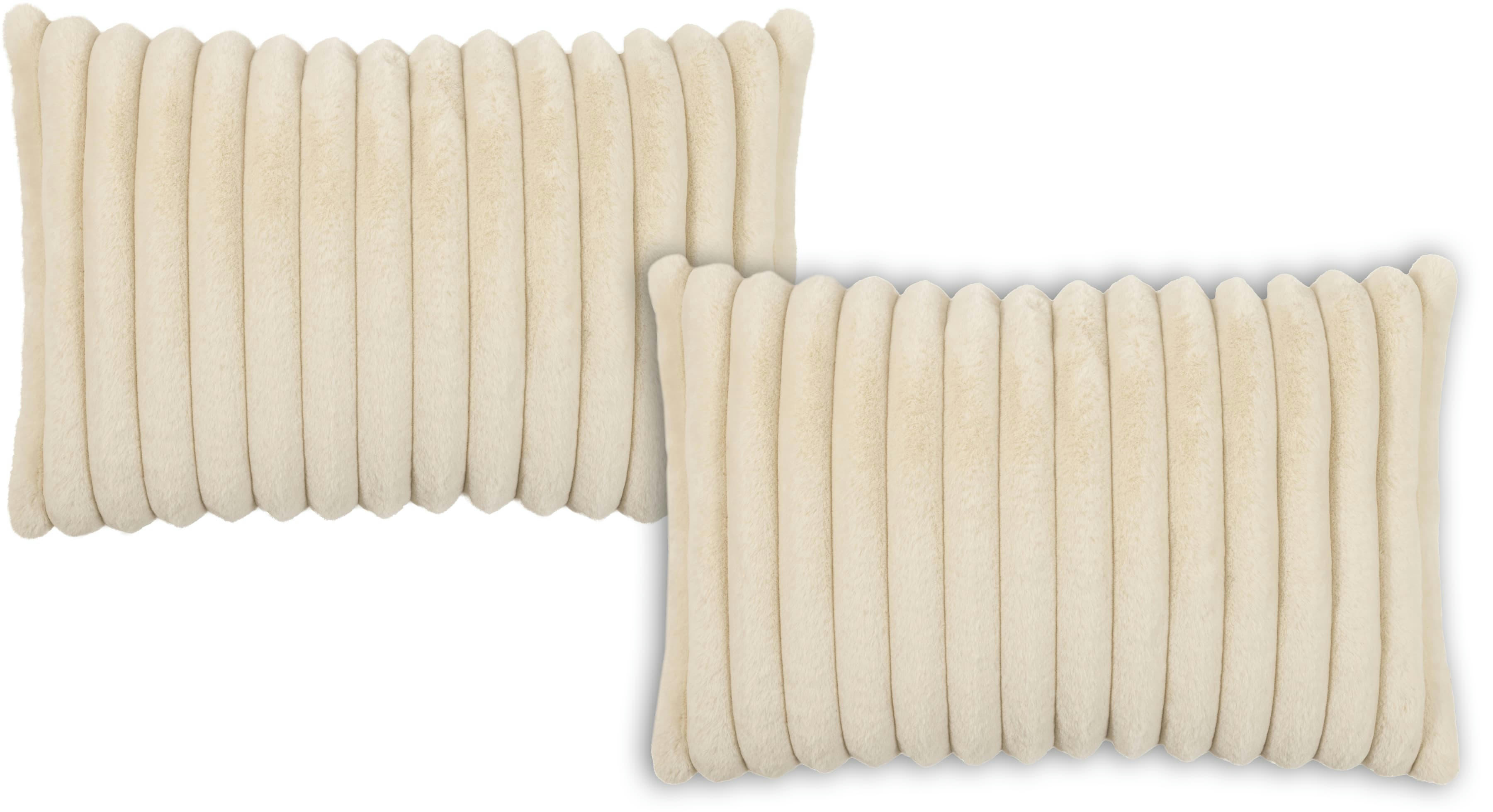 RAYA - Housses de coussin moelleux imitation fourrure beige-Lot de 2- 40x60