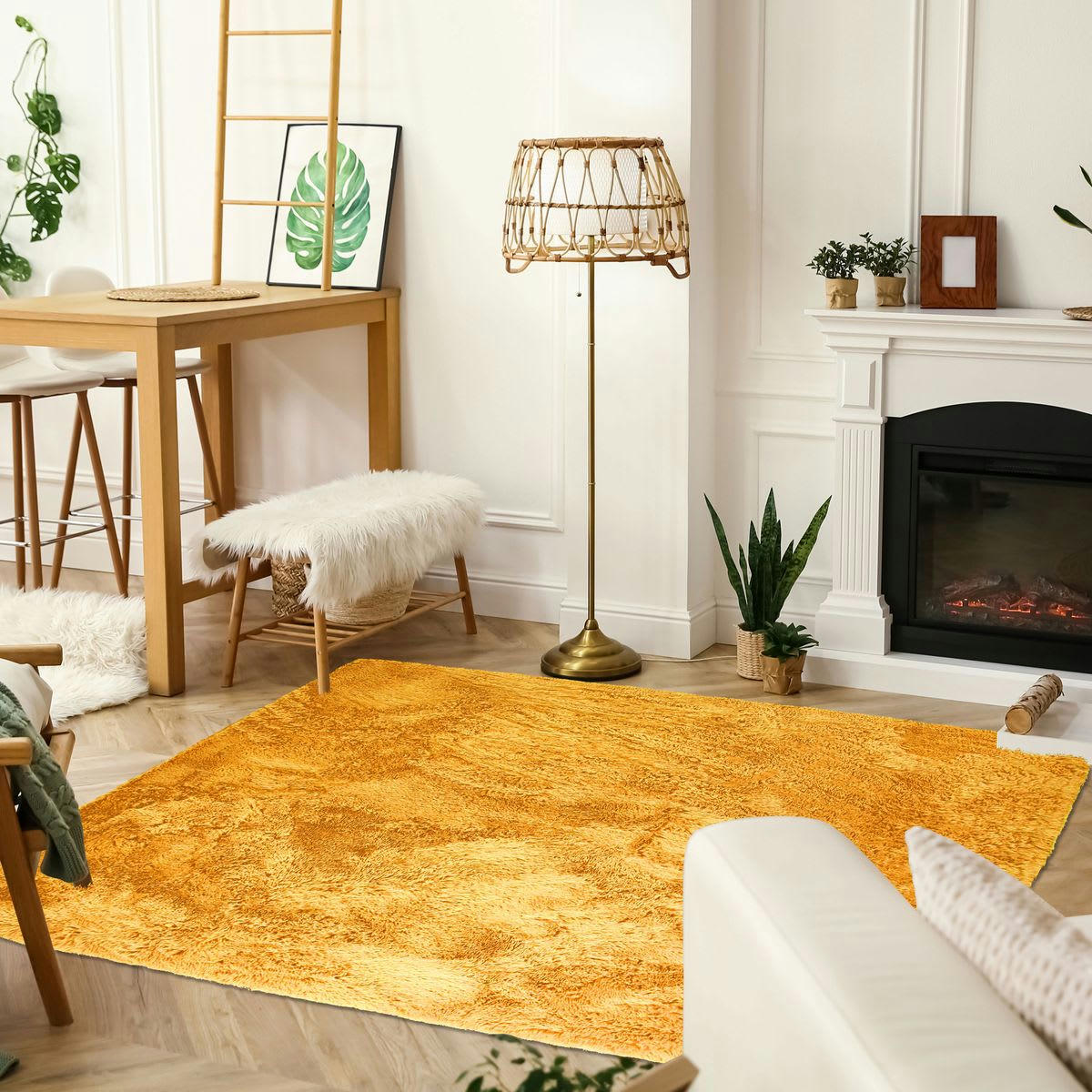 NEO - Tapis lavable à base fine et souple extra doux jaune 120x170