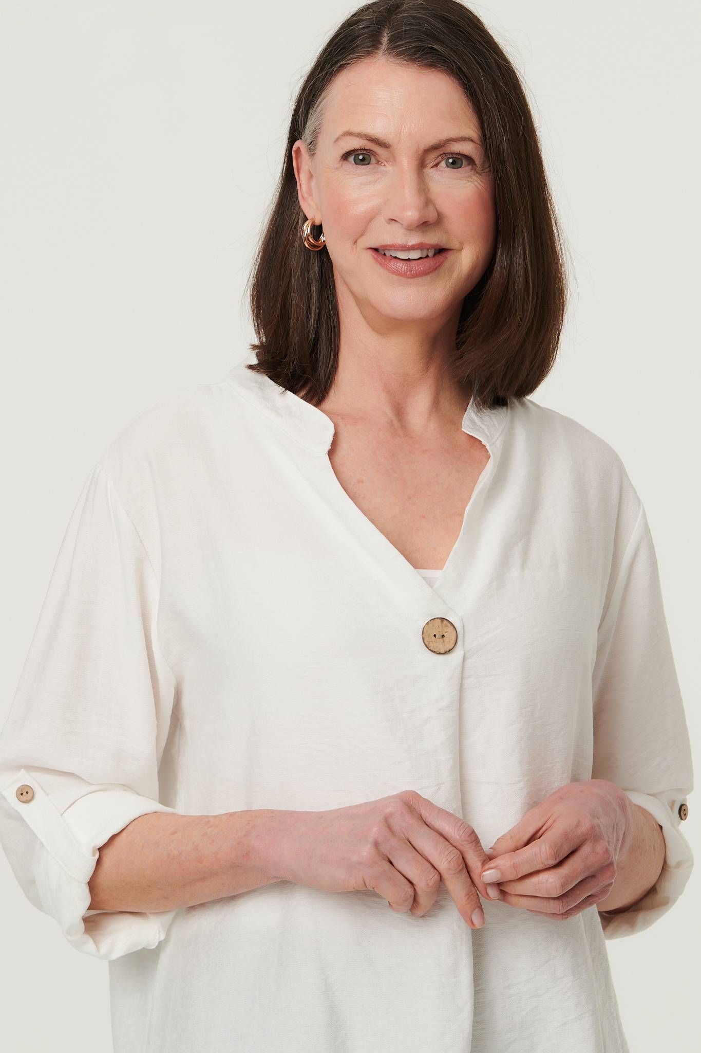 Izabel London Relaxed Turn-Up Sleeve Curve Hem Blouse