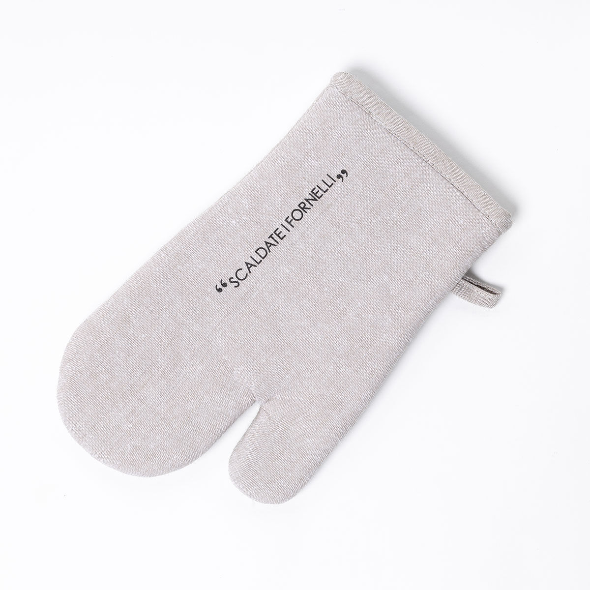 Luva de cozinha com frase taupe