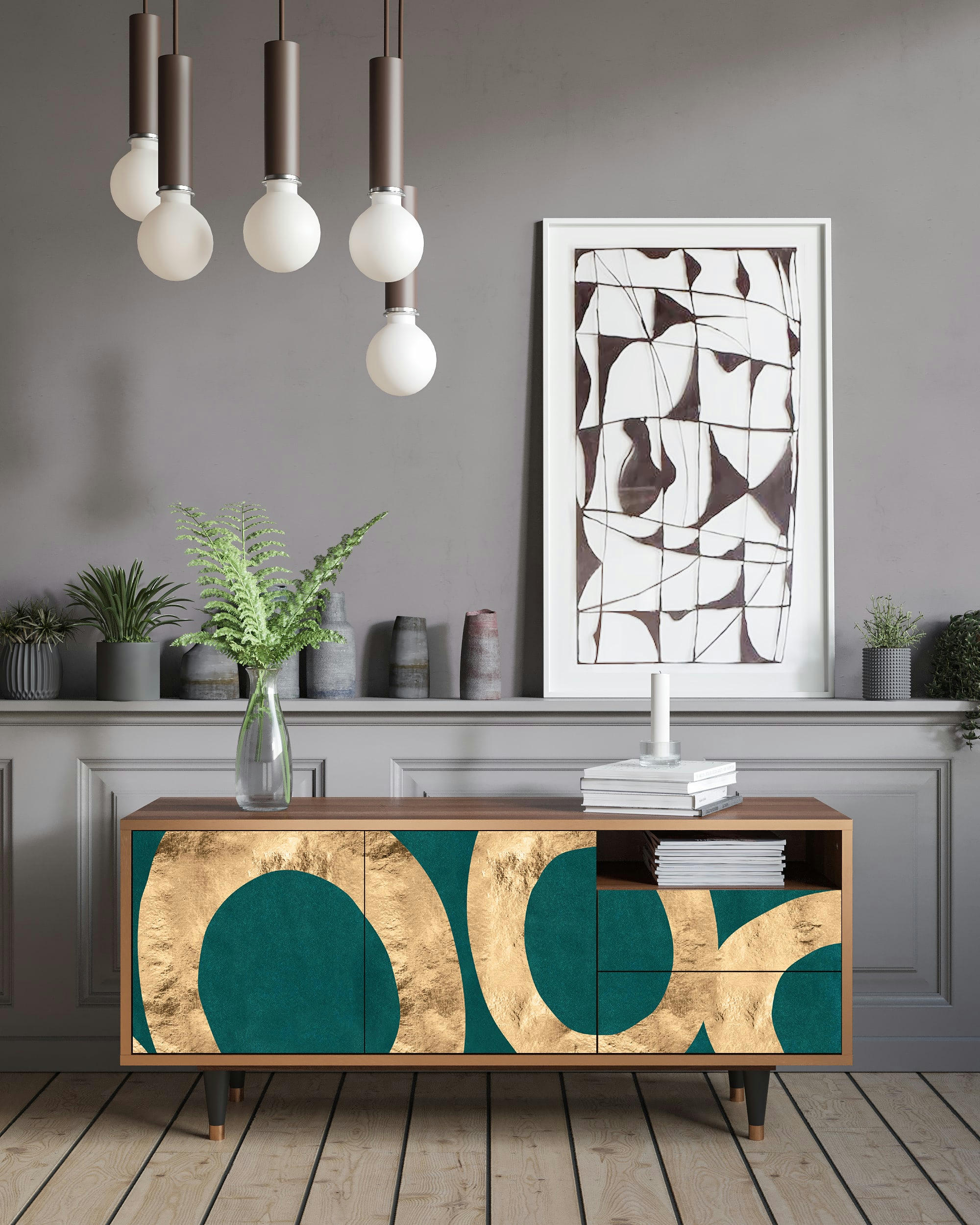 ZIRCON SPHERE - Meuble TV  bleu-vert 2 tiroirs et 2 portes L 125 cm