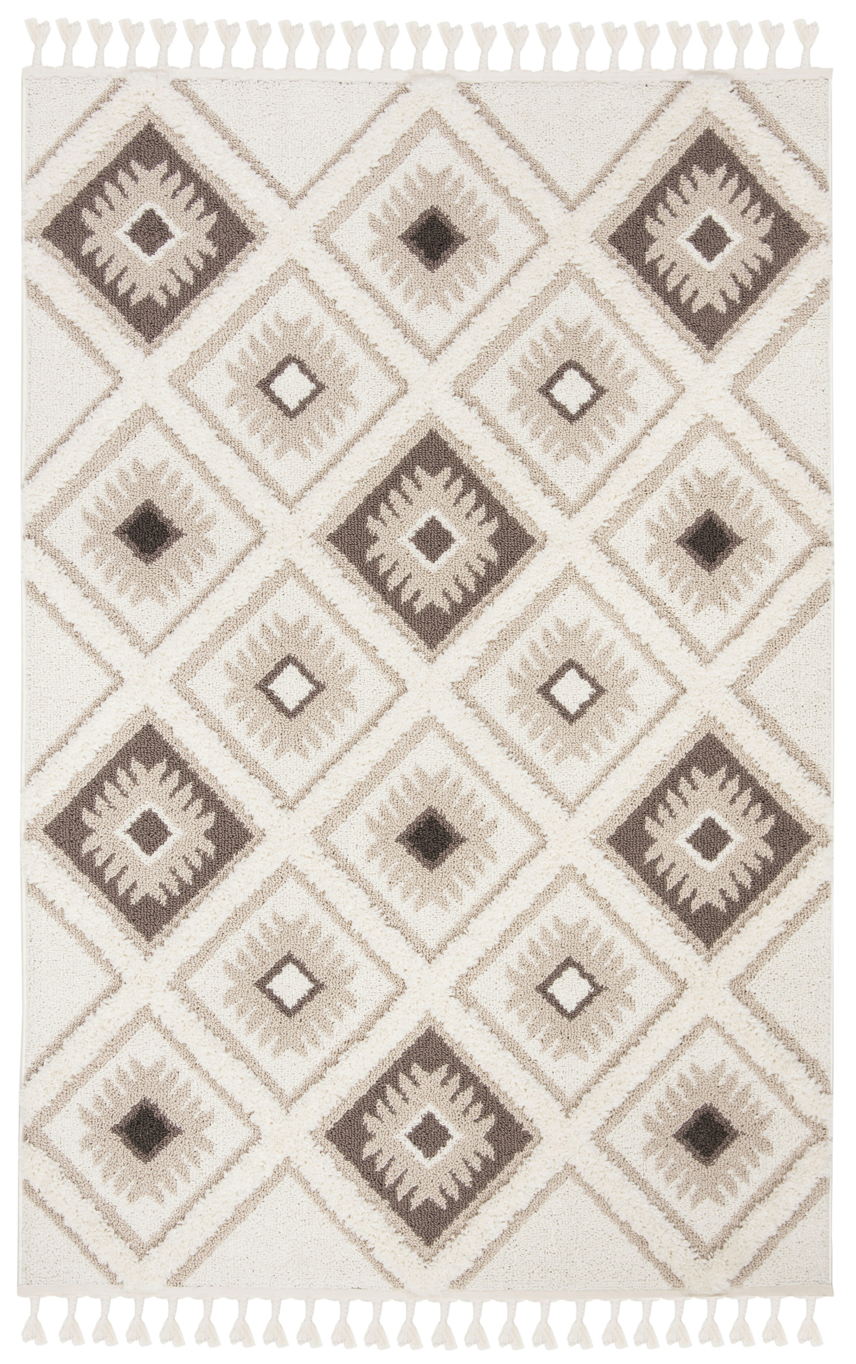 MOROCCAN TASSEL SHAG - Tapis de salon interieur en  ivoire & marron, 201 x 279 cm