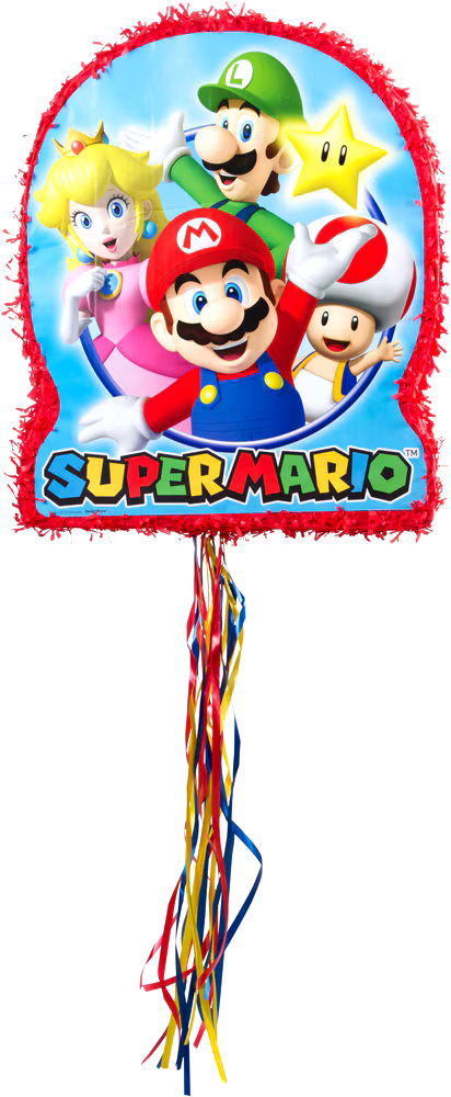 Nintendo Super Mario Bros Luigi/Peach/Toad Pinata Hanging Pull String Decoration, Blue/Red, 22-in, Holds 2lb of Pinata Filler, for Birthday Parties