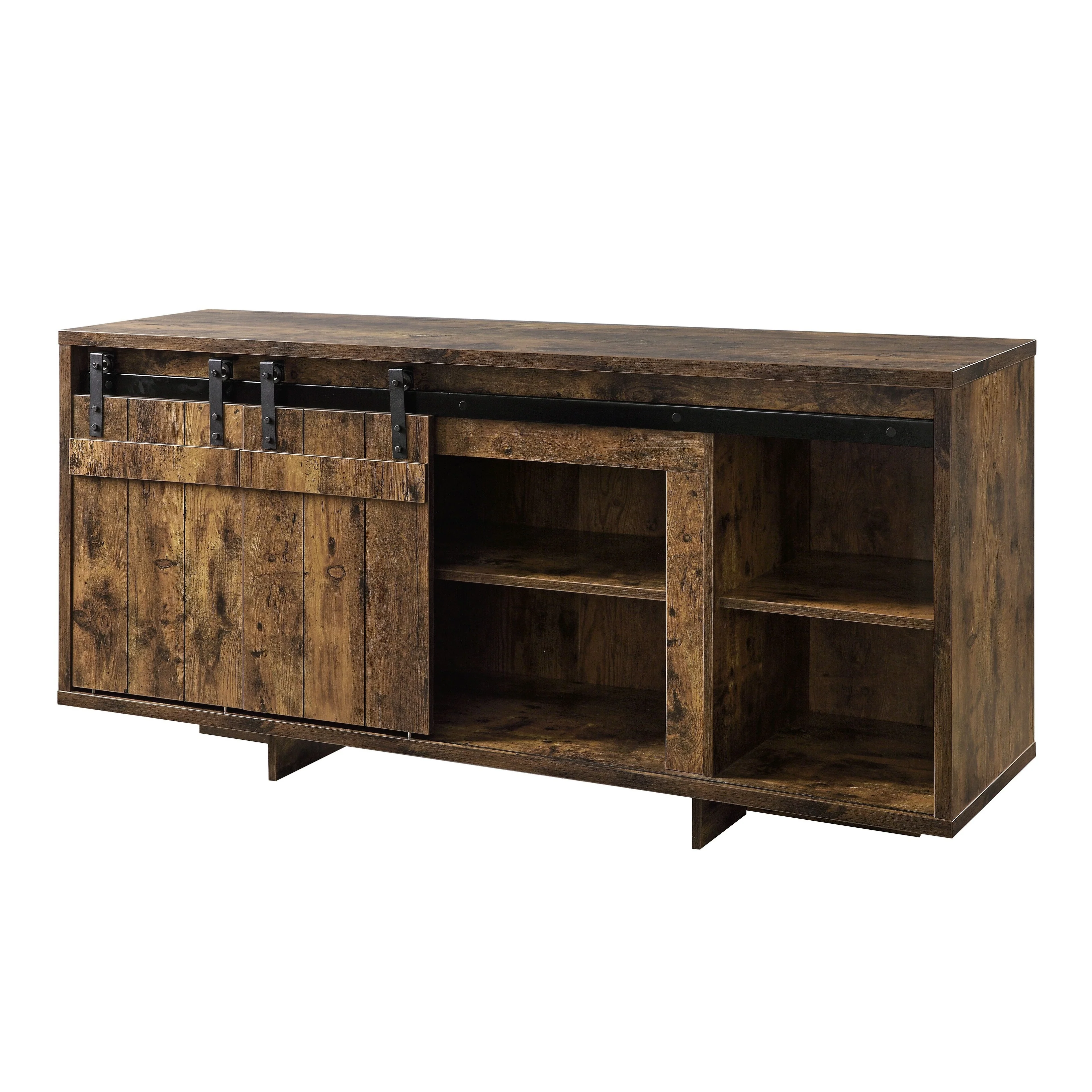 Rustic Brown Farmhouse Style 60 TV Stand with 2 Sliding Barn Doors and 2 Media Compartments for Living Room