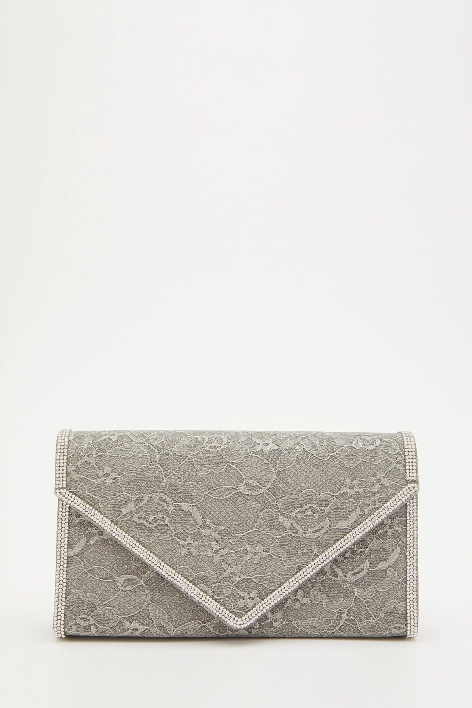 Quiz Grey Glitter Lace Diamante Bag