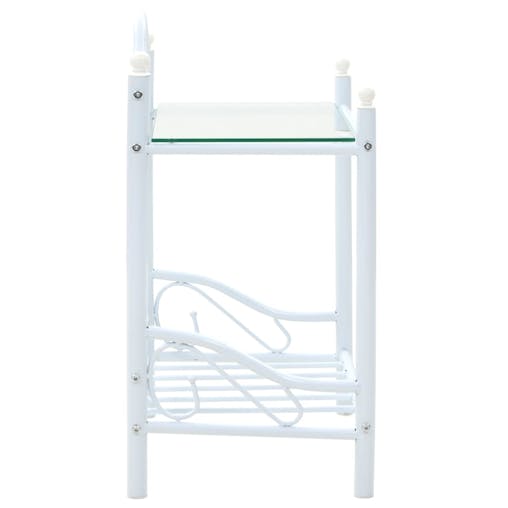 NNEVL Bedside Tables 2 pcs Steel and Tempered Glass 45x30.5x60 cm White