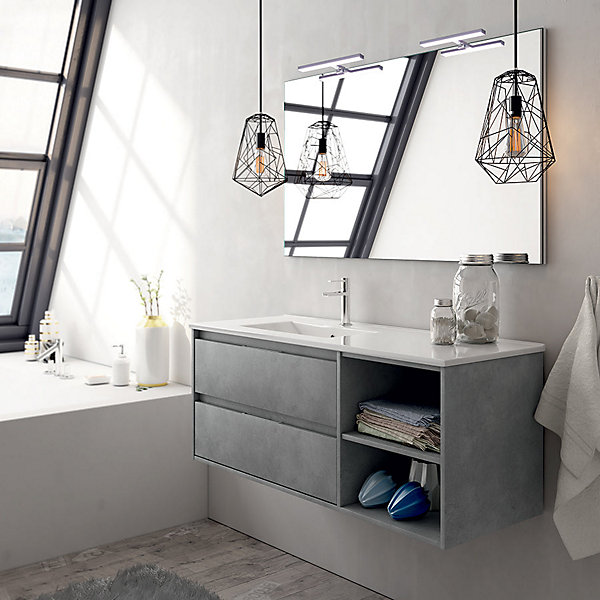 Ensemble meuble de salle de bain 120cm vasque déportée   colonne de rangement OLYMPE - ciment (gris)
