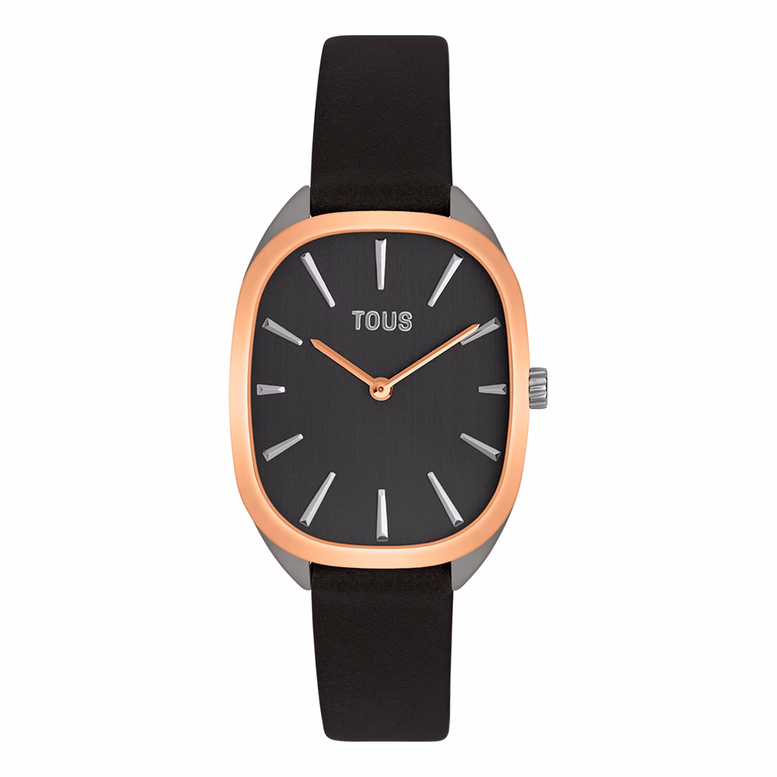 Reloj analógico de acero IPRG rosa con correa de piel negra Heritage