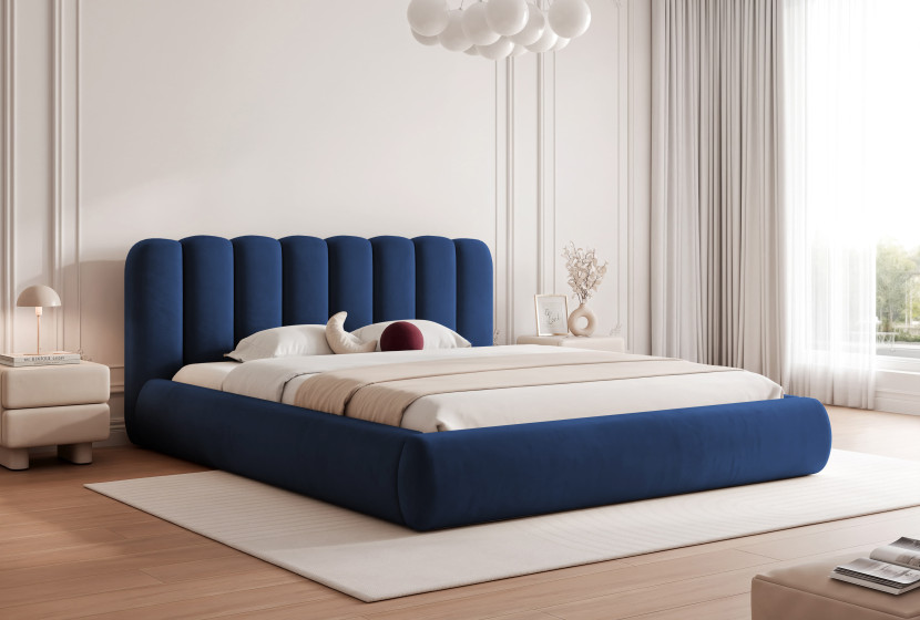 Łóżko tapicerowane 140x200 Veliv SLIM z pojemnikiem granatowy