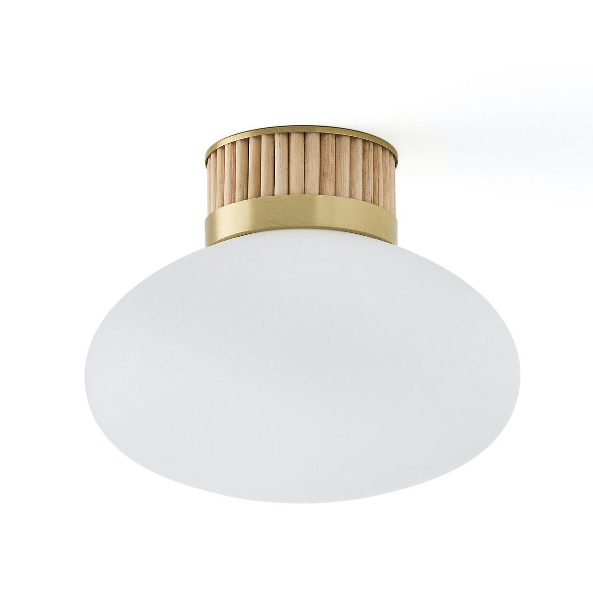 Plafonnier laiton, bambou et verre opaline, Dolce