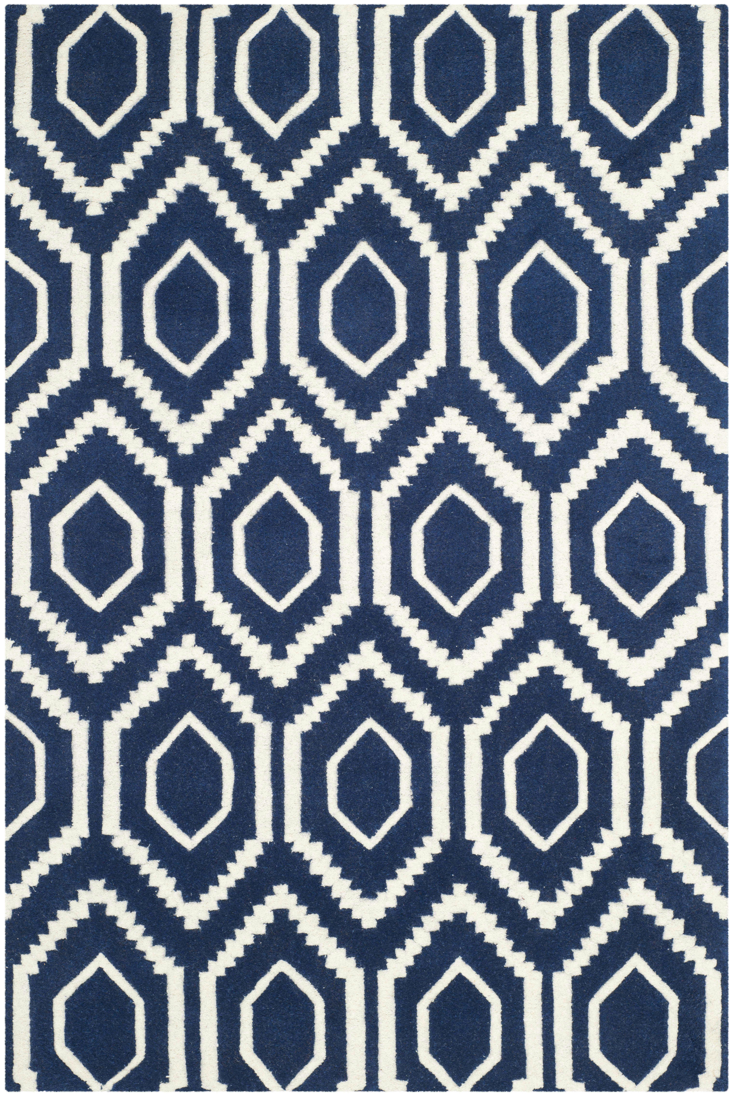 CHATHAM - Tapis de salon interieur en bleu fonce & ivoire, 122 x 183 cm