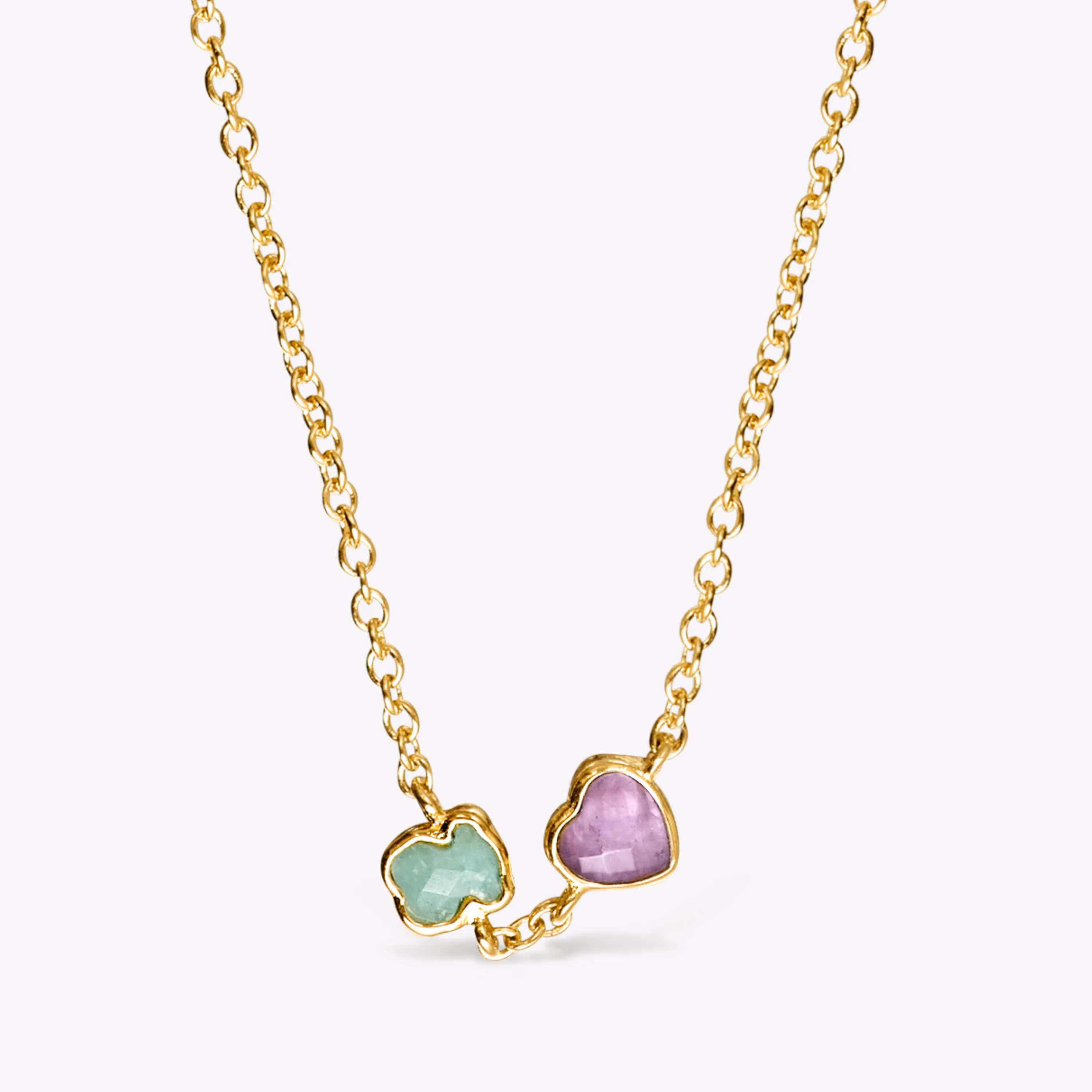Collar con baño de oro 18 kt sobre plata y amazonita y amatista Glory