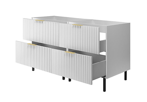 Meuble vasque, Blanc, 120 (2 x 60) x 77 x 46 cm, poignée dorée, pieds noirs, sans plateau