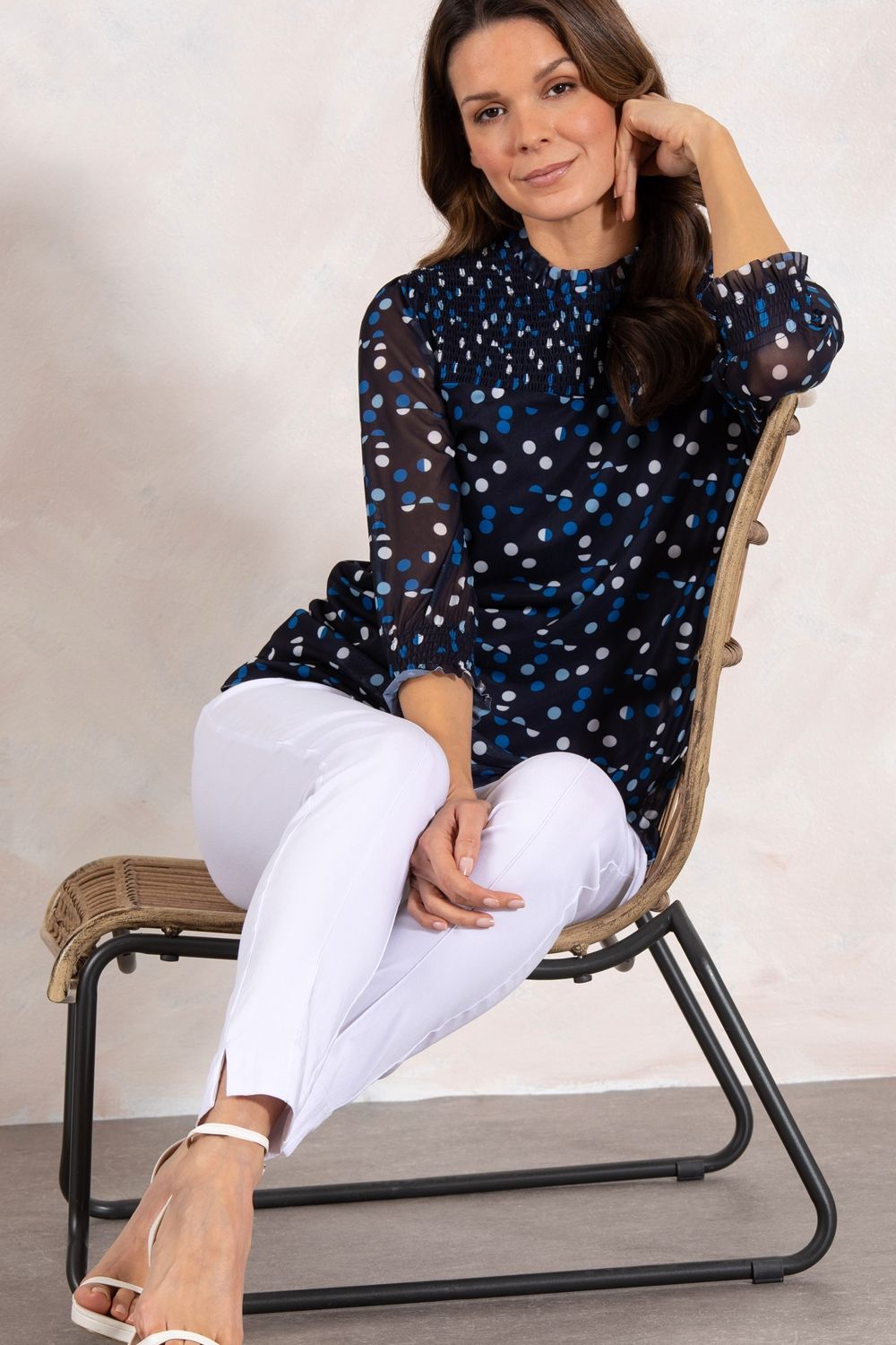 Klass. Polka Dot Long Sleeve Mesh Top